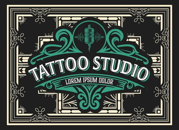 Tattoo Logo Met Vintage Ornamenten Gelaagd — Stockvector