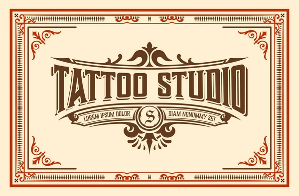 Tatuaggio Logo Con Ornamenti Vintage Livellato — Vettoriale Stock