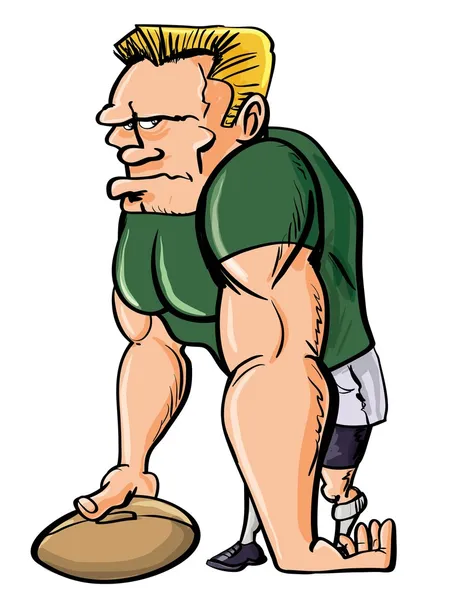 Cartoon rugbyspeler met een bal — Stockvector