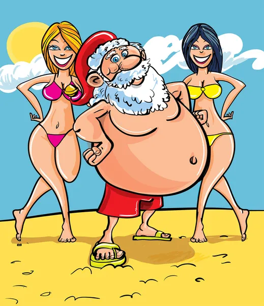 Santa a tengerparton — Stock Vector