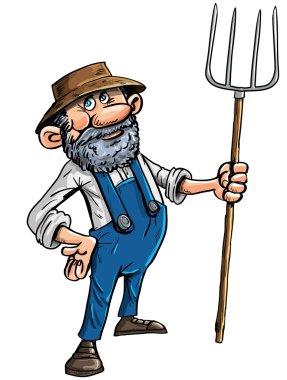 karikatür çiftçi bir dirgen ile