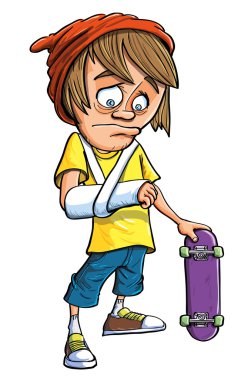 kırık bir kol ile genç kaykaycı