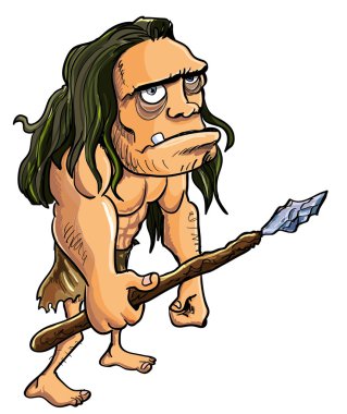 karikatür mağara adamı mızrakla