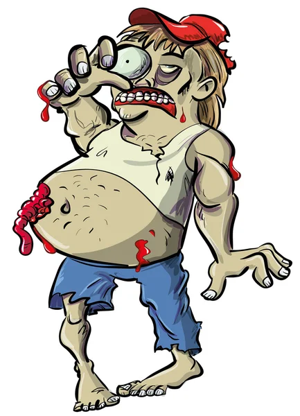 Cuello rojo zombie de dibujos animados con gran vientre — Vector de stock