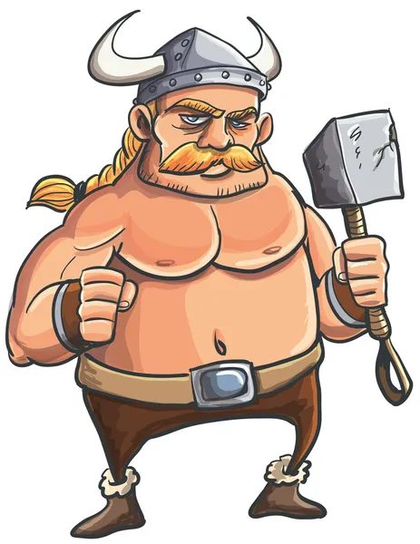 Viking cartoon with a big hammer — Stock Vector