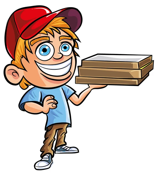 Cartoon of cute Pizza delivery boy — Stock Vector