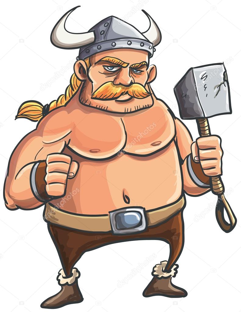 Viking cartoon with a big hammer