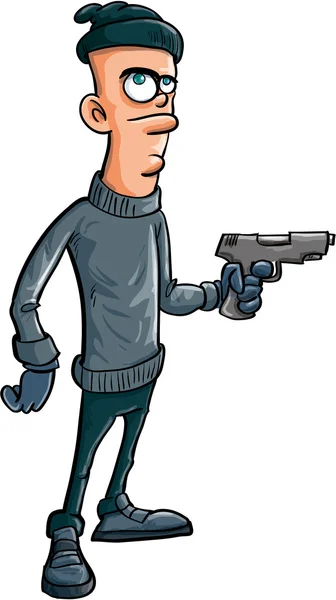 Cartoon villain holding a gun — Stock Vector