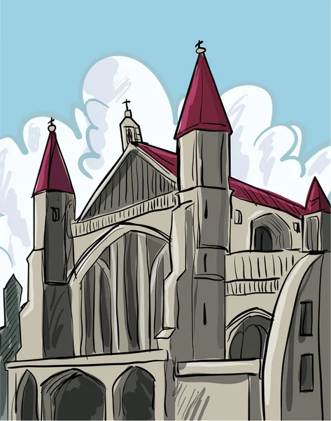 Bir ortaçağ cathedral Cartoon — Stok Vektör