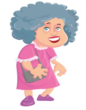 çizgi film yaşlı kadın bir çanta ile