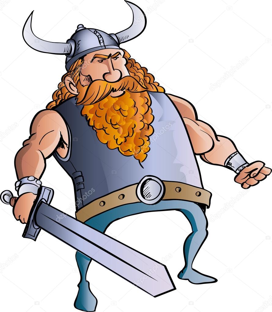 Viking cartoon with a big sword.