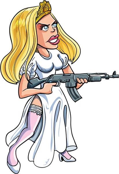 Cartoon bride with a machine gun — Stock Vector