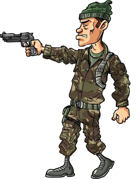 Soldado dos desenhos animados com uma ilustração de pistola — Vetor de Stock