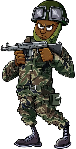 Negro soldado de dibujos animados con arma — Vector de stock