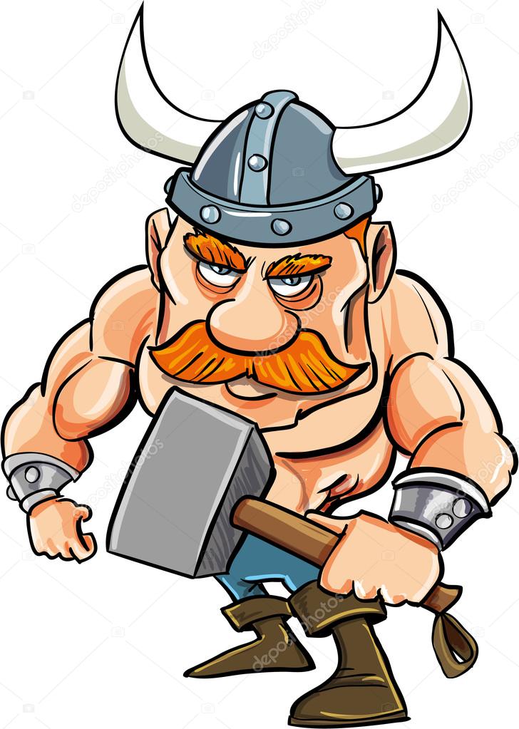 Cartoon viking with a big hammer — Stock Vector © antonbrand 35488313