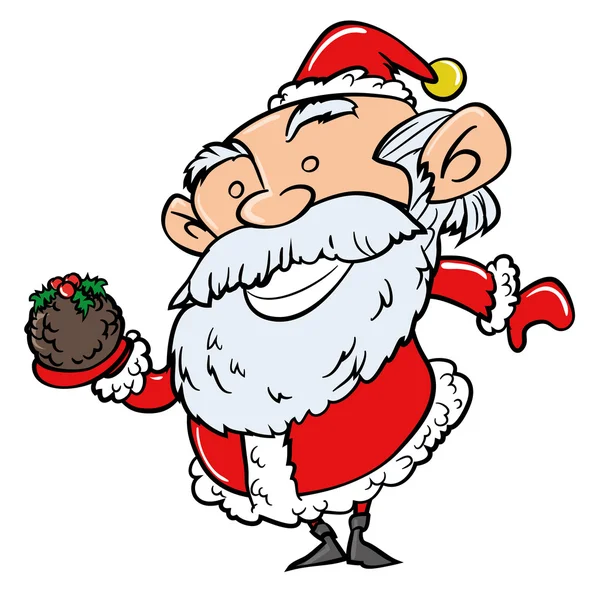 Cartoon Santa con budino di Natale — Vettoriale Stock