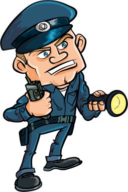 Cartoon security guard with flashlight clipart