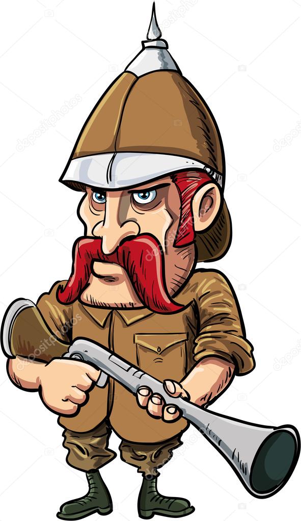 Cartoon big game hunter with pith helmet