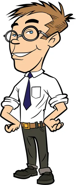 Caricatura joven oficinista con gafas — Vector de stock