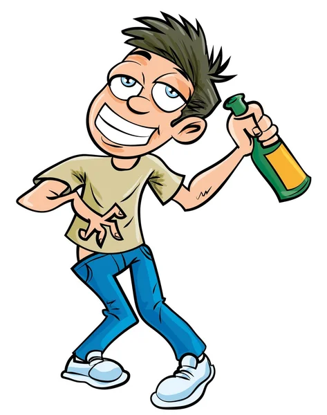 Cartoon dronken man met champagne fles — Stockvector