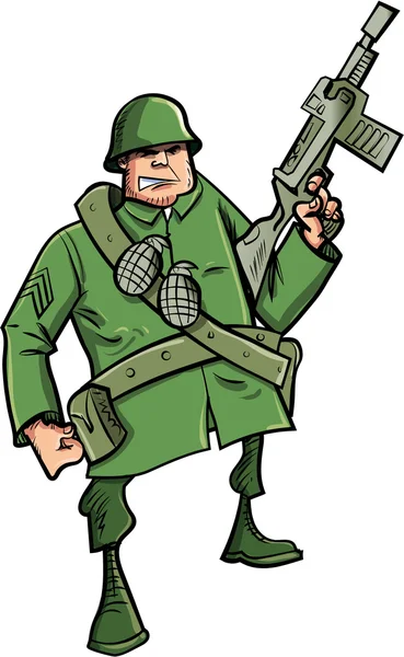 Cartoon soldato con mitragliatrice — Vettoriale Stock