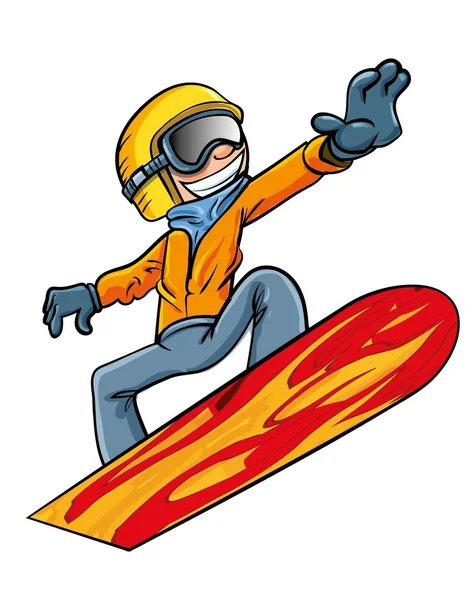 Kreslený snowboardista letící vzduchem — Stockový vektor