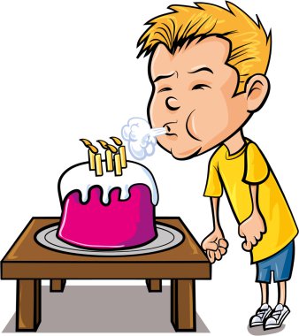 Cartoon little boy blowing out candles clipart