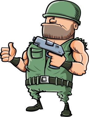 bir başparmak veren karikatür asker