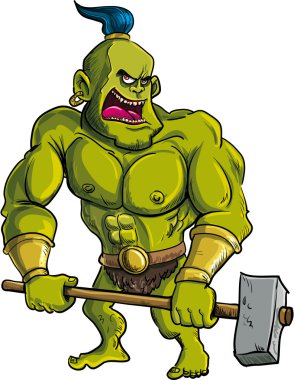 Cartoon ogre with a big hammer clipart