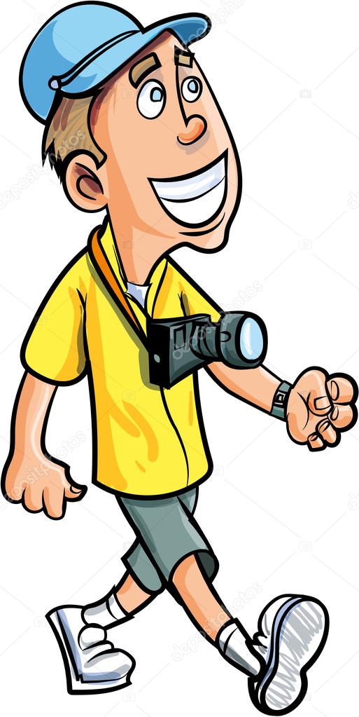 Cartoon smiling tourist with a camera