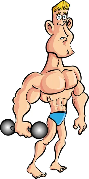Cartoon muscleman with a dumb bell — Stock Vector