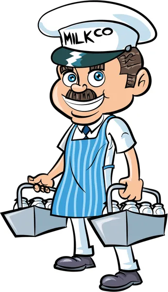 Cartoon melkman melk leveren — Stockvector