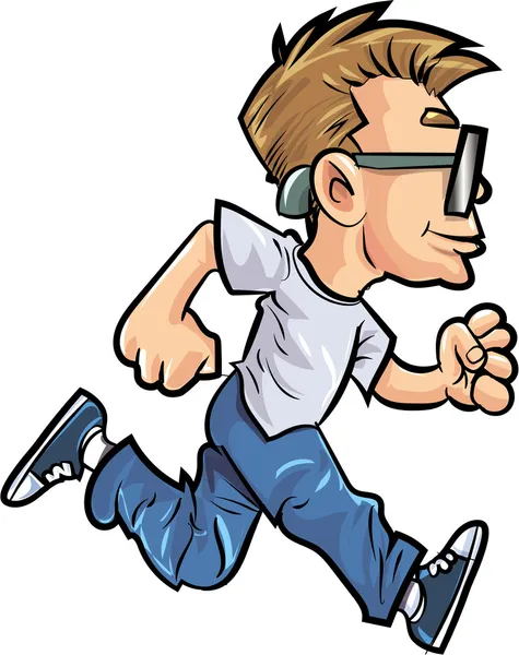 Dessin animé courir homme avec des lunettes — Image vectorielle