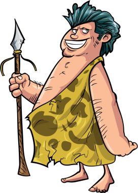 karikatür mağara adamı mızrakla