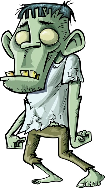 Cartoon stalking groene zombie met grote tanden — Stockvector