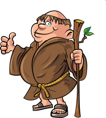 Cartoon monk holding a stick clipart
