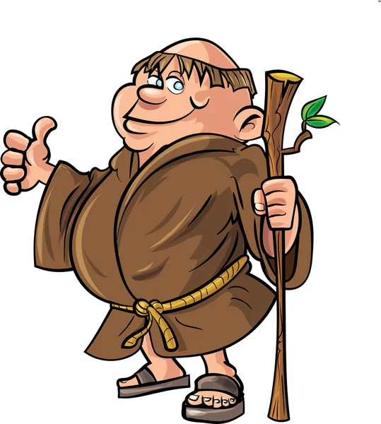 Kreskówka mnich trzymając kij — Wektor stockowy