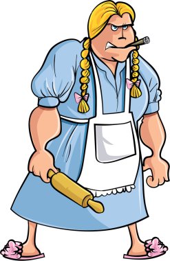 oklava ile karikatür kızgın kadın