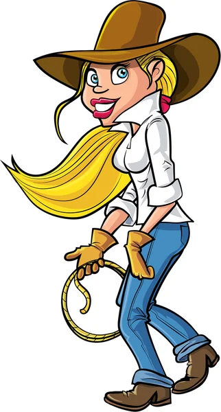 Cartoon cowgirl med lasso — Stock vektor