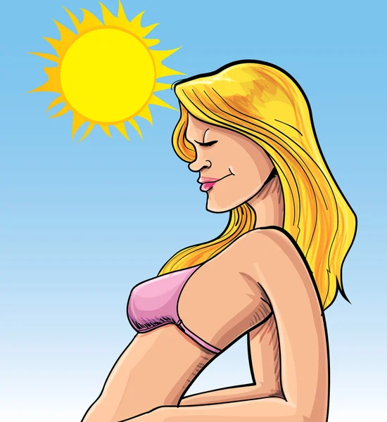 Ilustrace blond opalující pod sluncem — Stockový vektor