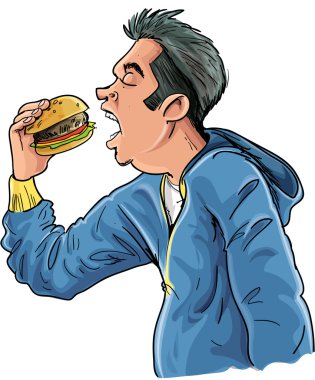 çizgi film genç bir hamburger yemek