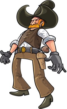 Cartoon cowboy ready to draw his gun clipart