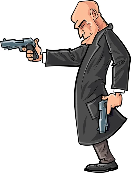 Cartoon bald gun man pointing his gun — Stock Vector