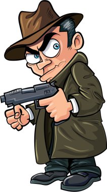 çizgi film gangster bir silahla ve şapka