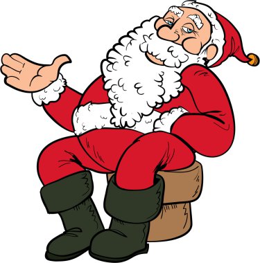 bir sandalyeye oturup Noel Baba çizgi film