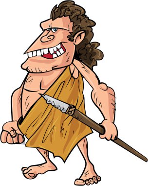karikatür mağara adamı mızrakla