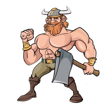 Çizgi film Viking 'i boynuzlu miğfer ve baltayla kasmıştı.