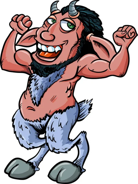 Satyr Dibujos Animados Con Cuernos Pezuñas Feliz — Vector de stock