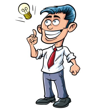 Çizgi film işadamının parlak bir fikri var. Bir ampul görüyor.