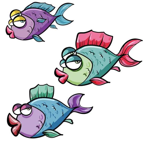 Three Mutant Cartoon Fish — Stock Vector